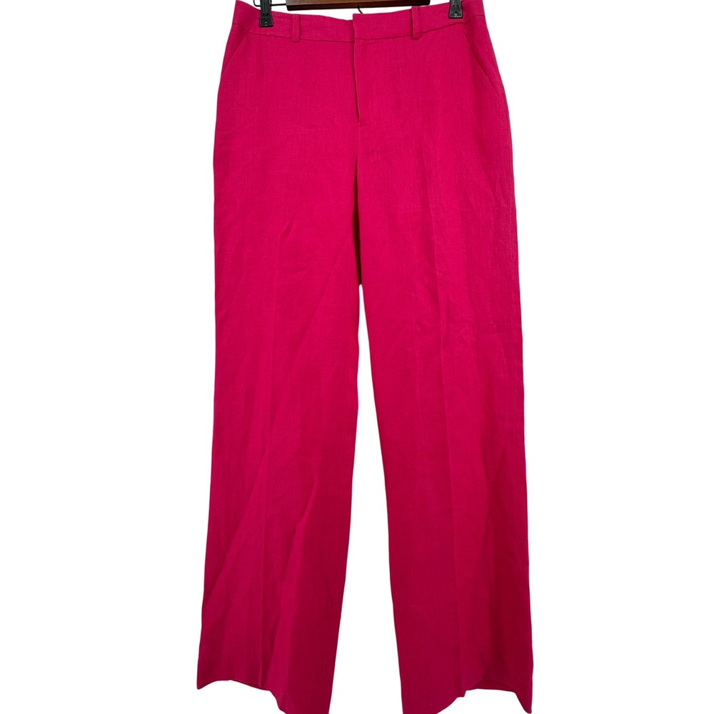 NEW Chaps Linen Trousers Womens 10 Pink Wide Leg Business Casual Summer Pants